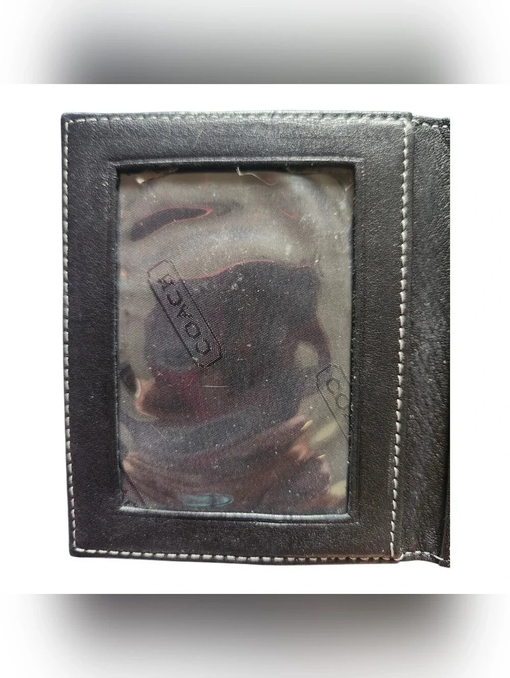 Coach Black Leather Tab Closure Wallet with White Stitching
